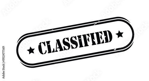 Black stamp labeled classified with stars bold typography silhouette