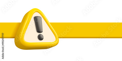 Vector 3d caution banner. Warning alert sign. Yellow attention design template