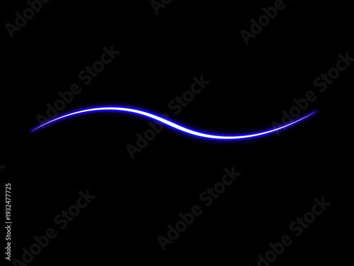 Abstract glowing blue neon sine wave line on a black background, digital light trail effect