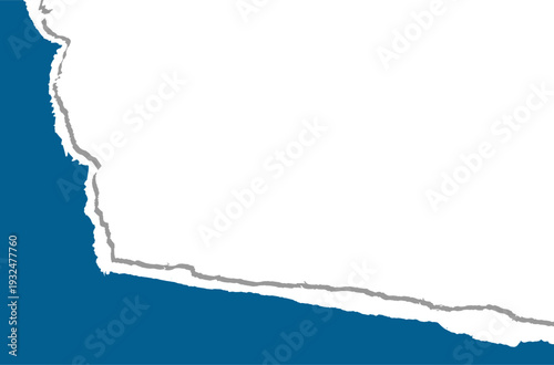 Blue torn paper background with a large white copy space. Abstract ripped paper edge with realistic texture, perfect for creative minimalist design, banners, or message notes