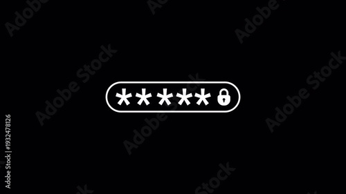 Enter password on PC, Log in Close up of computer screen entering correct password to system,  Entry pin code animation on transparent background in 4k.  