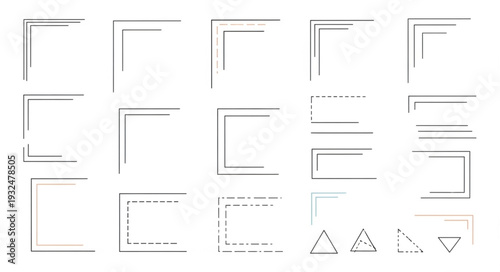 Geometric shapes and lines create a variety of abstract border designs for creative projects.