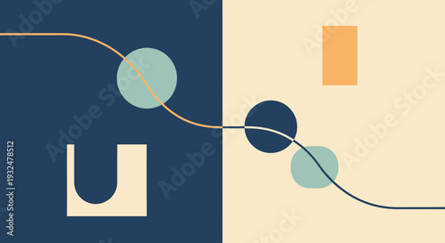 Abstract geometric shapes and lines on a split background silhouette