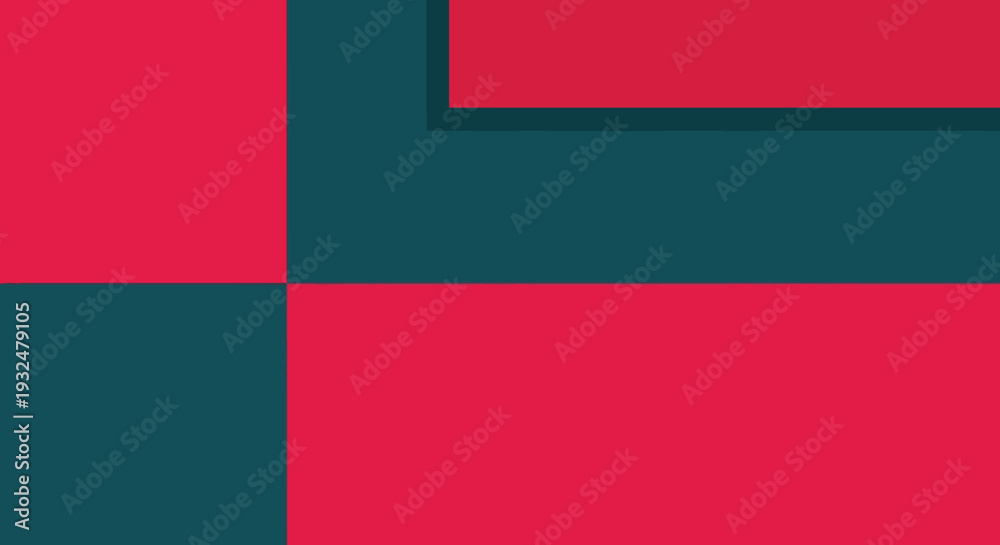 Fototapeta premium Abstract geometric composition with red and teal blocks a stark silhouette