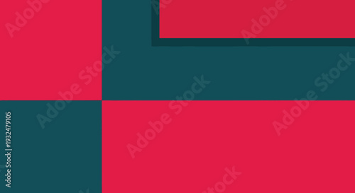 Abstract geometric composition with red and teal blocks a stark silhouette
