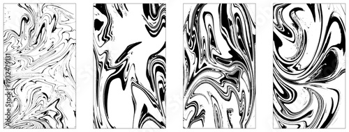 Set of abstract backgrounds. Ink marbling textures. Black and white. 