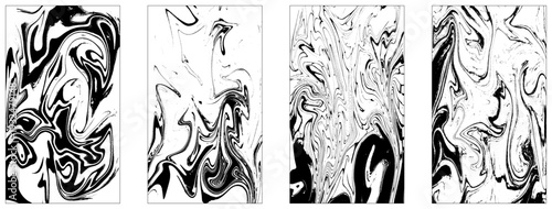 Set of abstract backgrounds. Ink marbling textures. Black and white. 