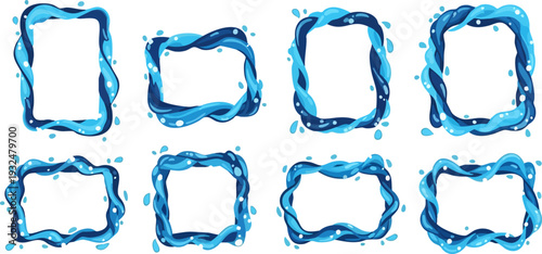 Set of 8 Blue Water Splash Frames Vector