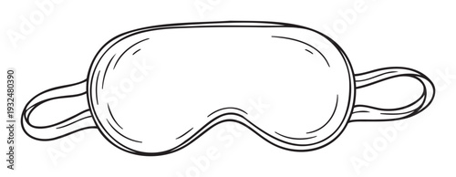 Simple hand drawn doodle style outline of a comfortable sleep mask for nighttime relaxation and travel comfort, useful for health, wellness, and selfcare themed projects.