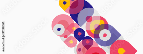 Abstract colorful circles overlap, creating dynamic visual pattern. Bright hues suggest energy, movement, modern design aesthetic.