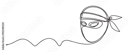 Continuous single line drawing of a mysterious masked person or ninja warrior perfect for graphic design projects related to security, secrecy, or digital identity