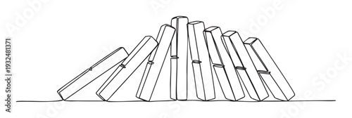 Continuous single line drawing of rectangular blocks in a leaning cascade symbolizing interdependence and interconnectedness ideal for educational resources and business strategy visuals