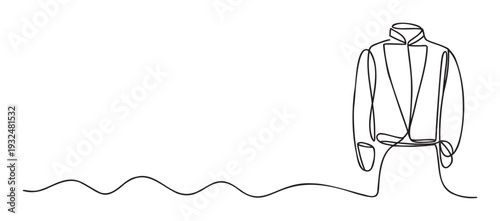 Minimalist continuous line drawing of a stylish blazer or jacket, perfect for clothing store branding, apparel advertisements, or modern graphic presentations