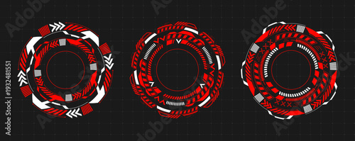 Futuristic round hud interface with circular tech elements and glowing target frames, isolated vector illustration. Abstract icons for cyber game design and sci-fi digital displays