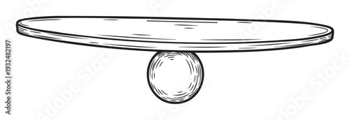 Simple black and white line drawing depicting two oval shapes in a delicate balancing act, ideal for educational content or abstract business presentations about stability and foundation