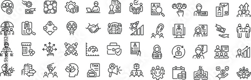 Set of outline icons related to HR, Human Resources, Recruitment, Employment, business, office, company, management. Linear icon collection. Editable stroke. Vector