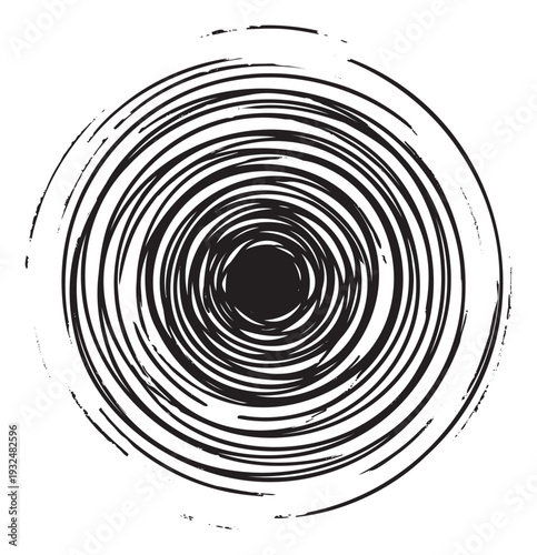 Dynamic monochrome spiral vortex shape with rough distressed lines creating a bold modern visual for contemporary graphic design projects or expressive textural overlays