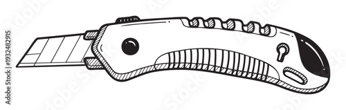 Hand drawn doodle style utility knife for cutting and crafting tasks ideal for construction, DIY projects, packaging, and workshop applications