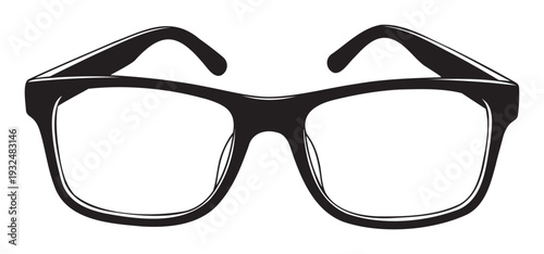 A bold graphic outline of classic black eyeglasses with thick frames, perfect for visual communication projects, educational materials, or eyewear promotion.