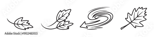 Dynamic abstract leaves and swirling wind arrow movement symbols capturing the essence of autumn breezes perfect for seasonal event graphics and nature themed projects