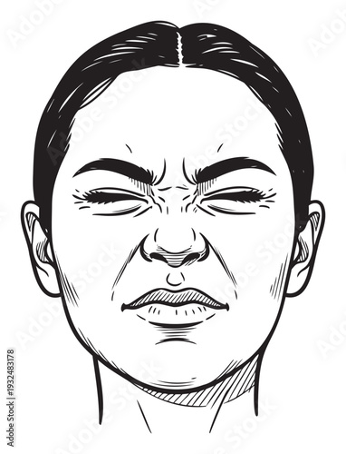 Closeup sketch of a person scrunching their face in an expression of intense displeasure or aversion, useful for educational materials, comic art, or conceptual projects.