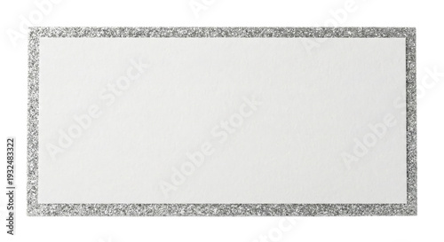 Photos White card with silver glitter border on transparent background