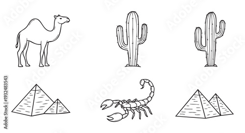 Compilation of desert fauna and flora with ancient architectural wonders perfect for educational materials or themed event promotions