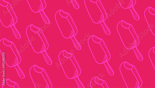 Popsicle ice cream pattern. Seamless fruit lolly vector. Sweet summer dessert design. Minimalist hand drawn line. Flat colorful snack background.