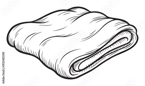A dynamically folded textile swatch or soft fluffy blanket drawing perfect for product packaging, clothing brand advertising, or cozy home decor shop promotions.