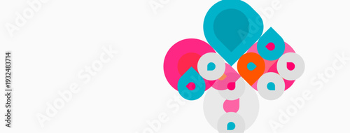 Abstract colorful circles overlap, creating playful composition. Bright hues dominate white background. Modern design element.