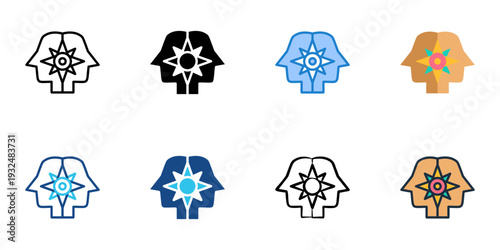 Self discovery icons set multiple style collection. Editable stroke 
