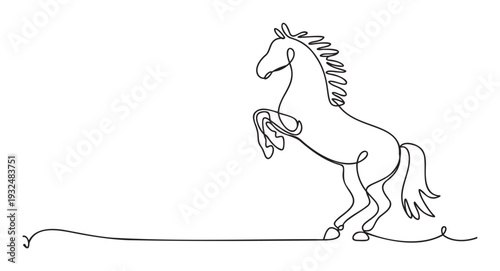 Rearing horse one continuous line drawing representing power and freedom suitable for equestrian sports branding or modern minimalist print decor