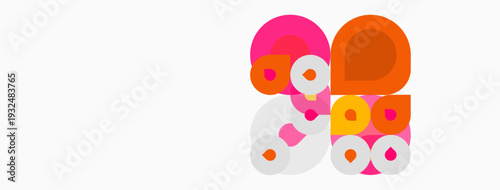 Abstract composition featuring overlapping circles. Pink, orange, white hues create playful visual texture. Minimalist design, modern aesthetic.