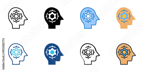 Mindset icons set multiple style collection. Editable stroke 
