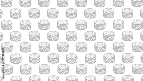 Japanese sushi maki pattern. Seamless ebi nigiri vector. Shrimp roll food illustration. Minimalist hand drawn line. Flat colorful asian cuisine. Repeating seafood textile design