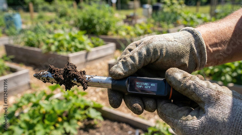 Measuring soil moisture on a sustainable farm using technology during daytime