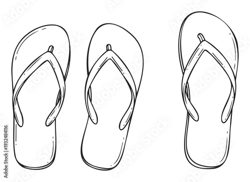 Handdrawn outline of three flipflops perfect for summer fashion, beachwear catalogs, vacation advertisements, or simple graphic elements