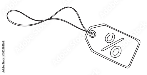 Outline drawing of a discount price tag with a percentage symbol, perfect for conveying sales, special offers, and reduced prices in commercial promotions and retail graphics