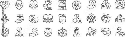 Set of outline icons related to public health. Linear icon collection. Editable stroke. Vector
