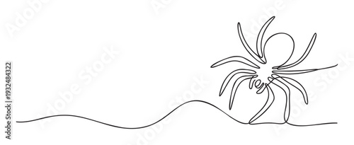 Creepy spider crawling across the ground drawn in a modern single continuous line style, perfect for Halloween graphics, wildlife marketing, or simple graphic projects