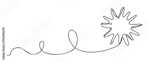 Dynamic continuous line drawing forming a flowing path leading to an energetic starburst shape, ideal for engaging presentations and contemporary visual storytelling concepts.