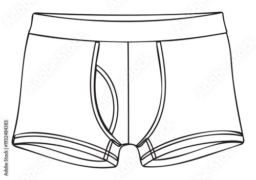 Outline drawing of mens comfortable boxer briefs perfect for clothing catalog production, apparel templates, or garment promotional material.