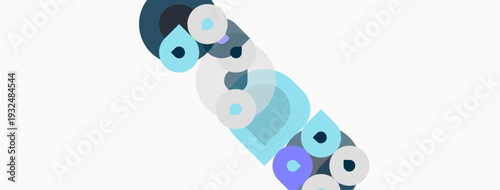 Abstract geometric shapes overlap, creating layered visual effect. Blue, white, purple hues dominate composition. Minimalist design.