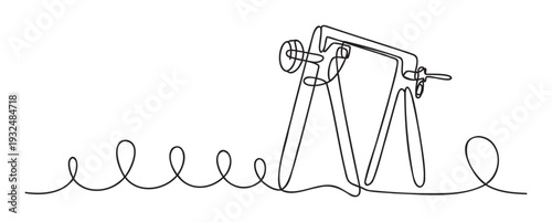 Elegant continuous line sketch of a vintage rotary dial telephone featuring a long coiled cord, ideal for telecommunication history and nostalgic design projects
