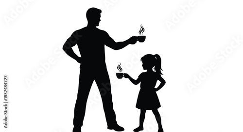 Father and daughter share a moment with coffee a striking silhouette