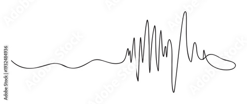 Abstract black line forming a fluctuating frequency wave ideal for representing audio, data, or medical vital signs in various digital media projects.