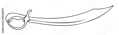 A sharp curved pirate saber or traditional naval cutlass weapon, ideal for adventure game graphics, historical themed materials, or childrens coloring book pages