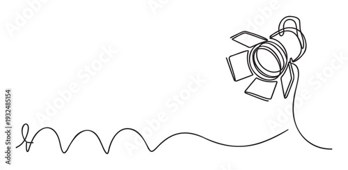 Professional studio lighting equipment drawn with a continuous single line style perfect for multimedia production and creative industry promotion