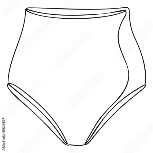 Simple outline drawing of high waisted briefs for womens intimate apparel catalog or basic clothing template and fashion design resource