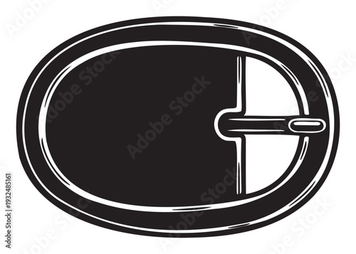 Bold monochrome graphic depicting an oval porthole or secure hatch with a distinct white outline and central latch, perfect for maritime, industrial, or security concepts in print and